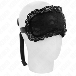 Accessoire modèle Bandeau yeux dentelle noire et lanières satin 22,5 cm en Nylon pour le plaisir intime.