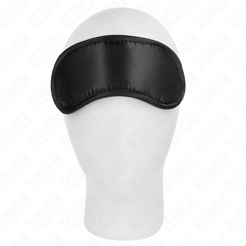 Bandeau masque BDSM satin noir ajustable — gros plan