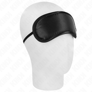 Cagoule Bandeau masque BDSM satin noir ajustable — Kink vu de face