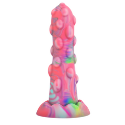 Gode fantaisie Nixie en silicone rose avec relief perlé et ventouse