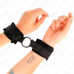 Menottes poignets fourrure noire avec anneau central 4 cm