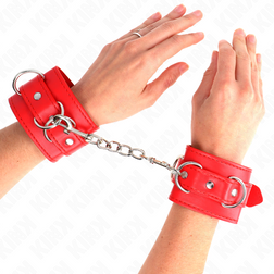 Menottes bondage rouges — 3 anneaux par bracelet 17,5-25 cm