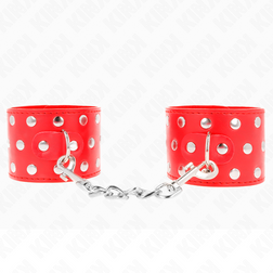 Menottes bondage rouge à pressions multiples — sangle pleine de rivets 19-24 cm — vue 2