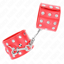 Menottes bondage rouge à pressions multiples — sangle pleine de rivets 19-24 cm — vue 3