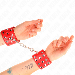 Menottes bondage rouge à pressions multiples — sangle pleine de rivets 19-24 cm