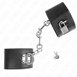 Menottes bondage à cadenas — cuirette 5,5 cm noire verrouillable — vue 3