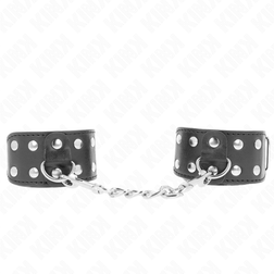 Vue de profil de l'accessoire Menottes bondage noires à double rangée de clous
