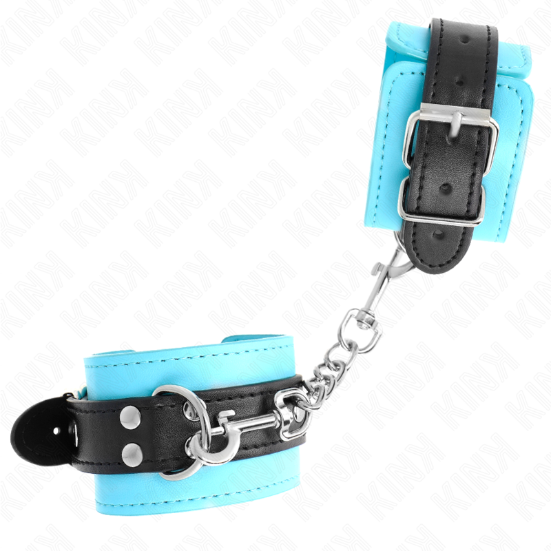 KINK APPAREILS POIGNETS A CROCHET DOUBLES DE FOURRURE BLEU AJUSTABLES 20 28 CM X 55 CM