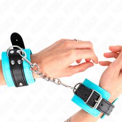 Menottes poignets bondage doublure fourrure bleu turquoise