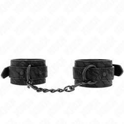 Vue de profil de l'accessoire Menottes bondage dentelle noire ton sur ton, look gothique