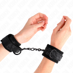 Menottes bondage néoprène dentelle, grands poignets 20-29 cm en Néoprène noir vu de face