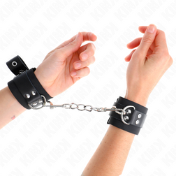 Menottes bondage nylon et cuir noirs — bracelet 5,1 cm souple 19-29 cm