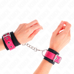 Menottes nylon noir & cuir synthétique rose