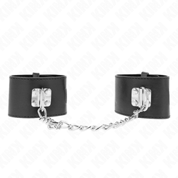 Menottes bondage chaîne 30 cm et cadenas — cuirette 5,5 cm noire — vue 2