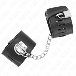 Menottes bondage chaîne 30 cm et cadenas — cuirette 5,5 cm noire — vue 3