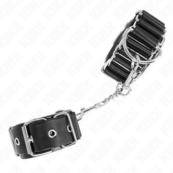 Menottes poignets bondage cuir noir et chaîne métal — vue 3