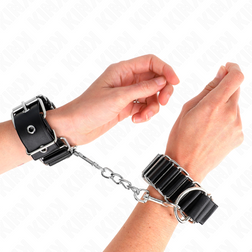 Menottes poignets bondage cuir noir et chaîne métal
