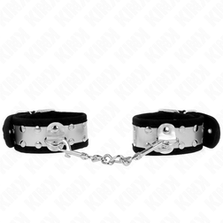 Menottes poignets bondage fines noir avec bande chrome centrale — vue 2