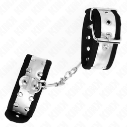 Menottes poignets bondage fines noir avec bande chrome centrale — vue 3