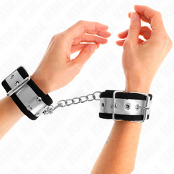Menottes poignets bondage fines noir avec bande chrome centrale