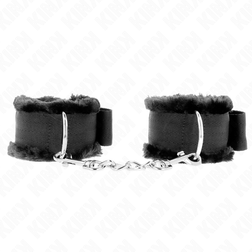 Menottes poignets fourrure noire bracelet large 7 cm — image 2