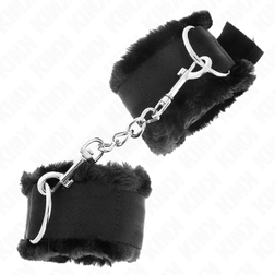 Menottes poignets fourrure noire bracelet large 7 cm — image 3