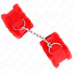 Menottes poignets fourrure rouge manchette large 7 cm — image 3