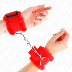 Menottes poignets fourrure rouge manchette large 7 cm