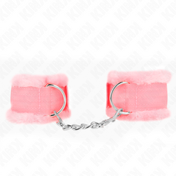 Menottes poignets en cuir végan rose XL avec fourrure 7 cm — Wrist Restraint — image 2