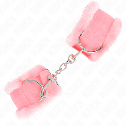 Menottes poignets en cuir végan rose XL avec fourrure 7 cm — Wrist Restraint — image 3