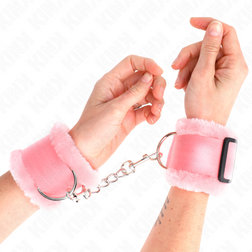 Menottes poignets en cuir végan rose XL avec fourrure 7 cm — Wrist Restraint
