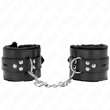 KINK APPUI POIGNETS DOUBLES DE FOURRURE AVEC TROUS CARRES NOIR ET CEINTURE NOIRE REGLABLE 17 29 CM X 6 CM