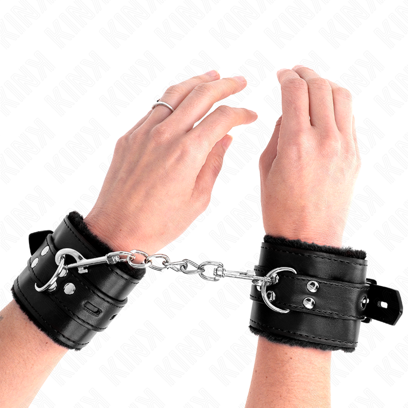 KINK APPUI POIGNETS DOUBLES DE FOURRURE AVEC TROUS CARRES NOIR ET CEINTURE NOIRE REGLABLE 17 29 CM X 6 CM