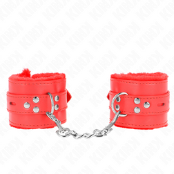 Menottes bondage fourrure rouge — cuirette à trous carrés — vue 2