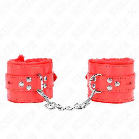 KINK APPUI POIGNETS DOUBLES DE FOURRURE AVEC TROUS CARRES ROUGE ET CEINTURE ROUGE REGLABLE 17 29 CM X 6 CM