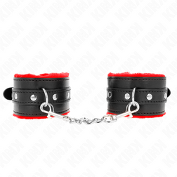 Menottes bondage avec fourrure rouge premium et cuirette noire — vue 2