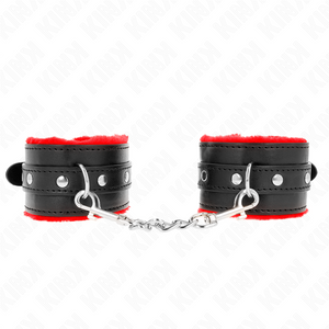 KINK APPUI POIGNETS DOUBLES DE FOURRURE PREMIUM ROUGE AVEC CEINTURE NOIRE REGLABLE 17 29 CM X 6 CM