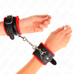 Menottes bondage avec fourrure rouge premium et cuirette noire