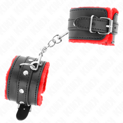 Menottes bondage avec fourrure rouge premium et cuirette noire — vue 3
