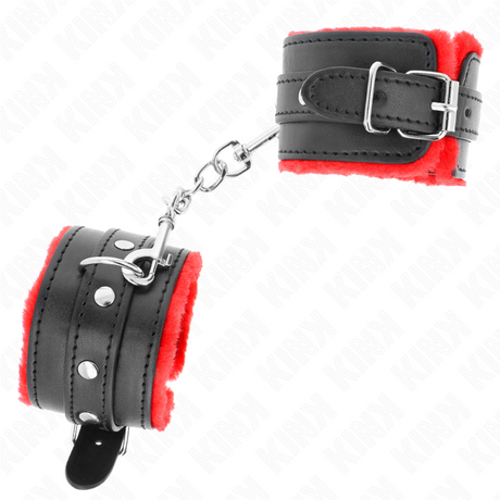 KINK APPUI POIGNETS DOUBLES DE FOURRURE PREMIUM ROUGE AVEC CEINTURE NOIRE REGLABLE 17 29 CM X 6 CM