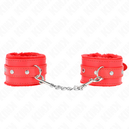 Menottes poignets bondage fourrure rouge larges 7 cm — vue 2
