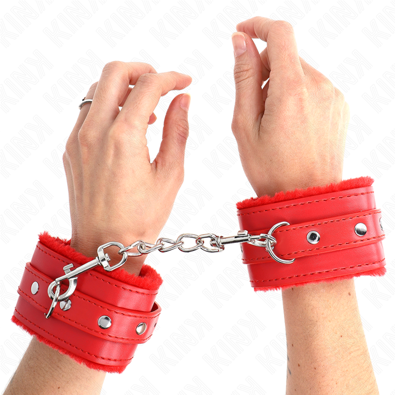 KINK APPUI POIGNETS DOUBLES DE FOURRURE PREMIUM ROUGE AVEC CEINTURE ROUGE REGLABLE 17 29 CM X 6 CM