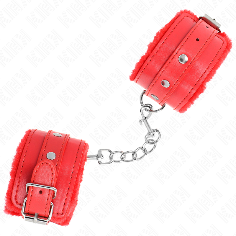 KINK APPUI POIGNETS DOUBLES DE FOURRURE PREMIUM ROUGE AVEC CEINTURE ROUGE REGLABLE 17 29 CM X 6 CM