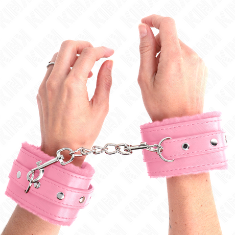 KINK APPUI POIGNETS DOUBLES DE FOURRURE PREMIUM ROSE AVEC CEINTURE ROSE REGLABLE 17 29 CM X 6 CM