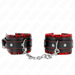 Menottes poignets bondage fourrure rouge sur noir compact — vue 2
