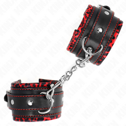 Menottes poignets bondage fourrure rouge sur noir compact — vue 3