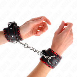 Menottes poignets bondage fourrure rouge sur noir compact