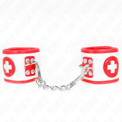 Menottes roleplay sissy infirmière — cuirette blanche croix rouge mini — vue 2