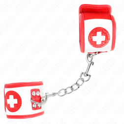 Menottes roleplay sissy infirmière — cuirette blanche croix rouge mini — vue 3