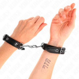 Mini-Fesseln mit Nieten und 2 cm breiten Manschetten aus schwarzem veganem Leder, Vorderansicht